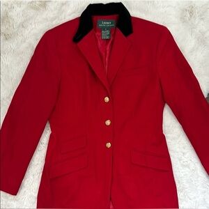 Ralph Lauren Red Blazer with Black Velvet Collar. Equestrian Style